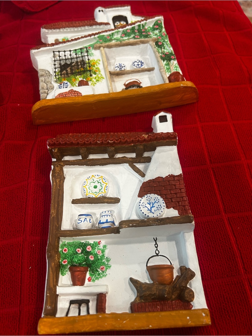 Handcrafted White Ceramic Wall Shelf Plaque with Brown & Green Accents
